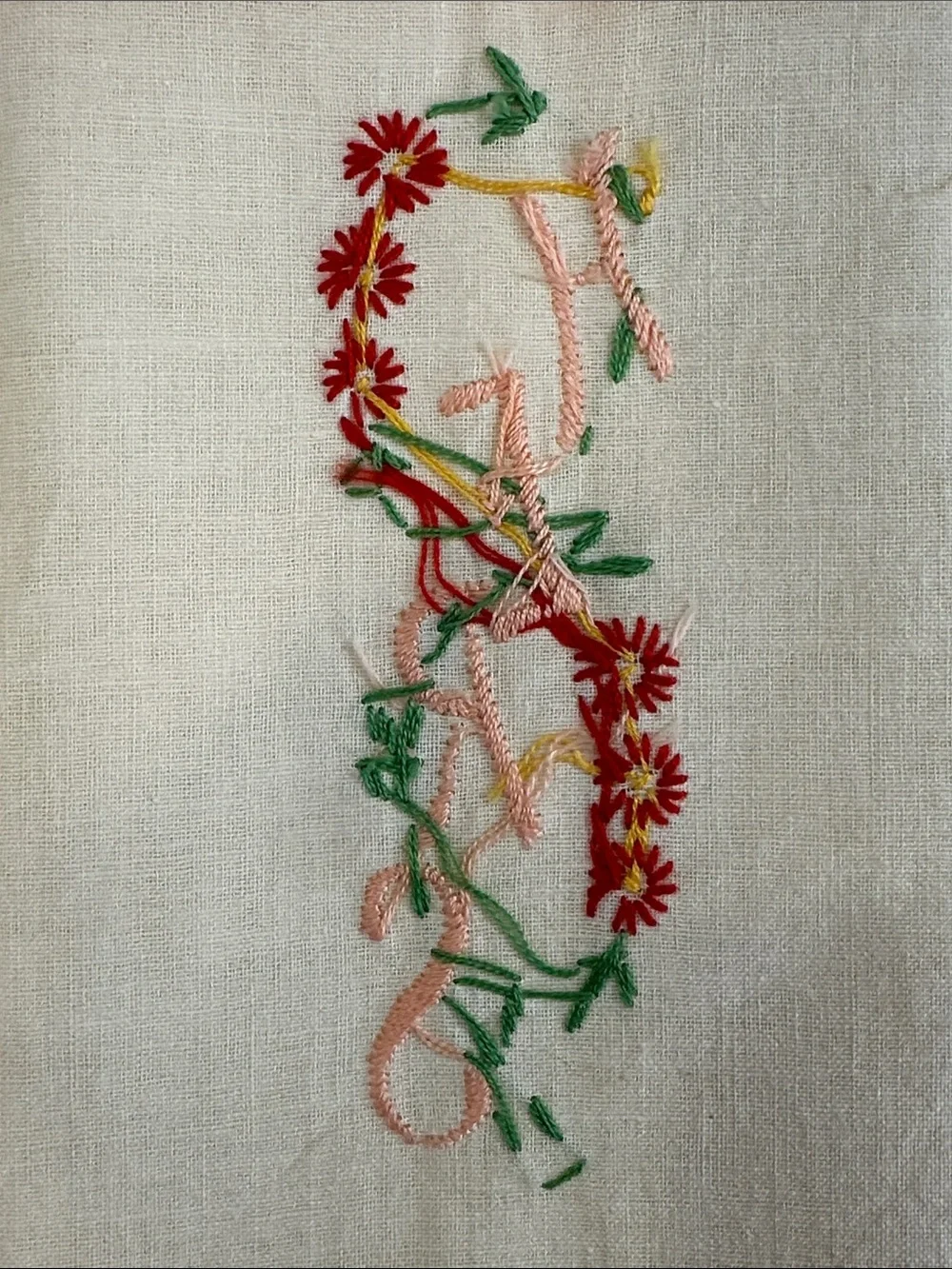 Rare 1940s Hand Embroidered “HERS” Linen Guest Towels Vanity Set Fingertip